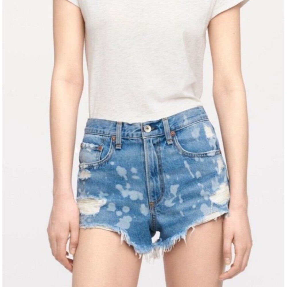 Rag & Bone Distressed High Rise Justine Shorts In Brokenland Women's 26 Festival